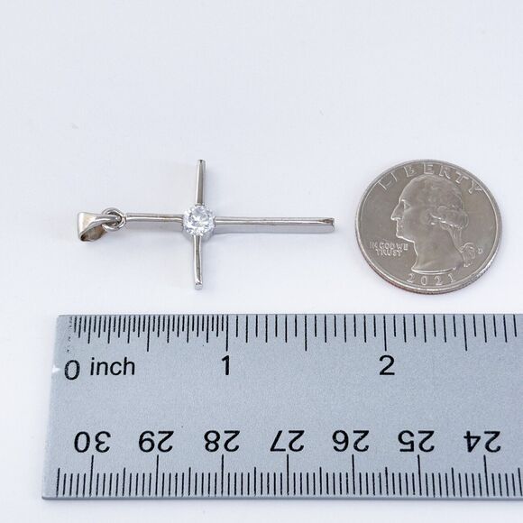 Vintage Sterling Silver 925 Cubic Zirconia Cross Pendant - Picture 7 of 7